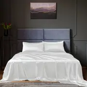 Royal Comfort Satin Sheet Set 4 Piece Fitted Flat Sheet Pillowcases Silky Smooth White (Queen, King)