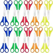 Pack of 20 Children's Scissors, Craft Scissors School, 1st Class Children's Scissors, Small, Plastic Handle Scissors Children with Scale for DIY Crafts, 5 Colours