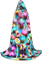 Colorful Sweet Lollipop Cupcake Donut Print Holidays Party Hooded Cloak For Halloween Decor Carnival Gifts Cosplaytheme