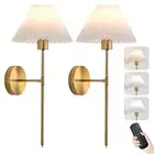 Rechargeable Wall Sconces Set of 2, Gold Battery Operated Wall Lights with Re...