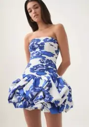 Aje Violette Bubble Hem Mini Dress Sz AU 10 /US 6 Bolding Blooming Cobalt Behold