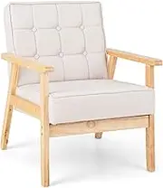 Giantex Upholstered Armchair, Modern Accent Chair w/Rubber Wood Armrests, Breathable Polyester Fabric & Built-in Springs, Soft Cushioned Sofa for Living Room, Bedroom, Guest Room, Beige