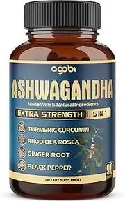 Ashwagandha Extract Capsule - Great Strength 5200mg of Powder - 5in1 Blended Ginger, Turmeric, Rhodiola Rosea & Black Pepper - 90 Capsules for 3 Months - Strength, Spirit & Immune Support