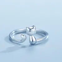 在飛比找Yahoo奇摩購物中心優惠-米蘭精品 925純銀戒指貓咪開口戒-可愛動物光面簡單七夕情人