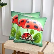 Decorative Throw Pillows Covers 18x18 Inch Set of 2 Soft Couch Pillow Covers Modern Farmhouse Square Pillow Case Funny Ladybug Holding Umbrellas Cushion Case for Sofa Couch Bedroom Living Room