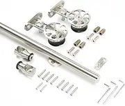 DIYHD 5Ft Top Mount Hollow Cut Stainless Steel Spoke Wheel Sliding Barn Door Hardware for Small Openning 5Ft-Single Door Kit