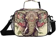 Boho Elephant Floral Insulated Lunch Box for Women Men - Ideal for Work, Picnics - Includes Adjustable Shoulder Strap