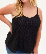 TORRID Mesh Shimmer Dot Swing Cami V Neck Adjustable Straps Black 3X