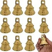 Genieland 12 Pc Set of Brass Bell with Hanging Loops Coaster Beach Decoration Item Vintage Style Indian Bell with Jingle Ring, Wedding Bell, Wedding Chimes DIY Craft Christmas Bell, Cow, Elephant Bell