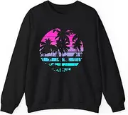 [X.Style] Retro Eighties 80s & 90s Beach Style Design with Palm Trees Sweatshirt for Adults Crew Neck Long Sleeve Pullover Black 2XL