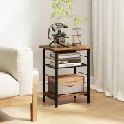 Costway3-Tier Industrial Side Table with Adjustable Mesh Shelf for Living Room