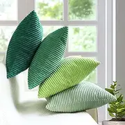 MEKAJUS Pack of 4 Pillow Covers 18x18 Green Decorative Throw Soft Corduroy Solid Modern Decor Square Cushion for Couch Sofa Bedroom Car Living Room (Green) C-50