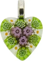 [Glass Of Venice] GlassOfVenice Murano Glass Millefiori Heart Pendant Medium - Green Meadow