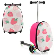Babyjoy 2-in-1 Kids Suitcase Scooter Set Foldable Ride-on Luggage w/LED Lit Wheels Strawberry Pattern