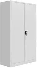 185cm Steel Filing Cabinet Lockable File Storage Cupboard Locker with Hanger & Drawer Office Grey & White