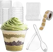 Tisovixo Clear Dessert Cups with Lids and Spoons,50 Pack 7oz Mini Dessert Cups,Parfait Appetizer Cup, Reusable Mini Serving Cups for Party Desserts Halloween Thanksgiving Christmas Father's Day