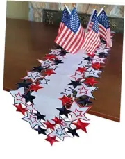 Holiday Patriotic Table Runners,Embroiderd Cutwork Blue&Red Stars Dresser
