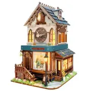 3D Wooden Cuckoo Cottage Clock Book Nook Mechanical DIY Puzzle Miniature Kit Toy
