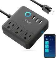 Wi-FI Smart Power Strip Plug 3 USB & 3 Outlets, UL, works w/ Alexa and Google