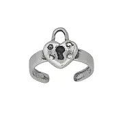Sterling Silver .925 Lock Heart Toe Ring adjustable size Oxidized | Made In USA