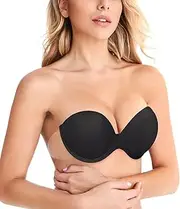 [Wekofi] Women's Backless Strapless Full Figure Clear Back Adhesive Underwire Padded Bra