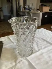 Vtg NOS Heavy Glass Vase Geometric Optic Clear Large 8", France, Multiples Avail
