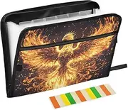 Quteprint 13 Pockets Expanding File Folder with Zipper Closure, Fire Phoenix Flames Accordion File Folder with Sticky Labels, Letter Size A4 Papers Expandable File Document Organizer