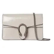 GUCCI Dionysus Super Mini $1400 Light Grey Patent Leather Shoulder Bag New