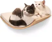 Large Cat Wall Shelves Curved Floating Cat Shelf Perch Bed with Cushion Wooden C