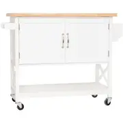 Kitchen Storage Trolley Island Bench with Wheels Wooden Utility Cart Workbench