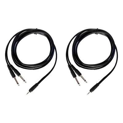 Pair 8ft 3.5mm Male Stereo PA DJs Cable to Dual 1/4" Inch Male Mono Cable Cord