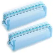 Heatunk Clear Mesh Pencil Cases - Set of 2: Perfect for Students, Professionals, and Cosmetics - Versatile Stationery and Storage Bags（Sky Blue）