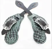 Black Turquoise Gator Print Leather Spur Strap Jeremiah Watt Buckles Pair Adult