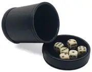 (6) Pearlized Circles Design Dice + PU Leather Black Felt Lined Cup Removal Lid