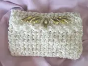 NEW HANDMADE White & Gold Detailed Bridal Evening Purse/Clutch ~ Removable Strap