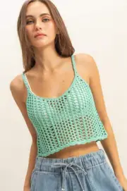 HYFVE Scoop Neck Cropped Crochet Cover Up Cami Top