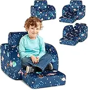 HONEY JOY Kids Sofa, 3 in 1 Convertible Flip Open Couch w/Foam-Padded Seat, Velvet Fabric, Toddler Armrest Chair Bed for Nap Play Sleep, Fold Out Lounger, Ideal for 0-3 Years (Blue Planet)