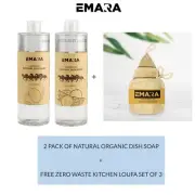 EMARA Natural Organic Dish Liquid Soap, Pack of Two, Orange - Lemon, Vegan