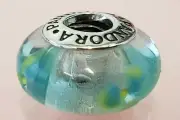 PANDORA | TEAL GREEN FLOWERS MURANO CHARM ✪NEW✪ 790607 RARE RETIRED 925ALE GLASS