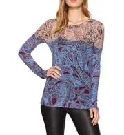 NEW BCBG MAXAZRIA PORT COMBO AGDA OVERLAY PAISLEY TOP DZG1H514/B837A SIZE XXS