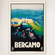 Galrie Stunning Vintage Italian Travel Poster of Bergamo, Lombardy Italy Art Décor, Wood Frame, A1 60 x 84cm (23 x 33inch)