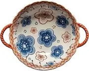 Soup Bowls with Handles Noodle Ramen Curry Bowl,Large Ceramic Ramen Bowl,Deep Onion Soup Bowl Oven Safe,Microwave Safe Serving Bowl.-Boho-23x19x6cm,650ml(Color:Blue and Sakura)