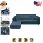 Luxurious Teal L-Shape Sofa Cover - Stretchy Slipcover with Easy Installation