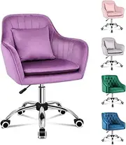 [ALFORDSON] Velvet Office Chair Swivel Fabric Armchair Computer Desk Chair Modern Home Office Chair Height Adjustable Mid-Back Task Chair for Kids Adult Study Work, Living Room, Bedroom (Orla Purple)