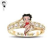 "Queen Of Class" Engraved Betty Boop Ring With White Topaz