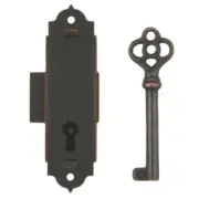 Antique Narrow Cabinet Door or Grandfather Clock Case Lock w/Skeleton Key | L-5