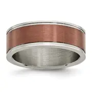 Titanium Brushed Center Brown IP-plated 8mm Grooved Edge Band