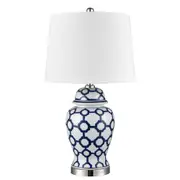 [Florabelle Living] Lucca Small Blue & White Jar Shaped Lamp W/ Shade