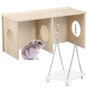 Solid Wood Cottage + Swing Toys Hamster Chamber Nest Small Animal House