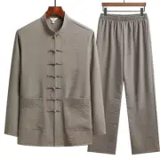 Chinese Tang Suit Tai Chi Set Kung Fu Men's Long Sleeve Shirt + Pants Uniform